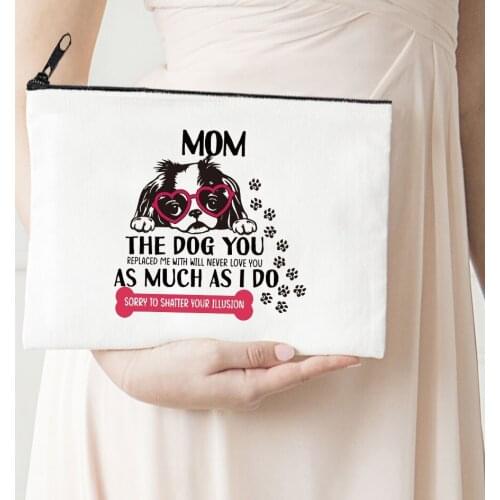 Mom Dog Print Cosmetic Makeup Bag Canvas Organizer Zipper Pouch Love Casual Travel Portable Storage Purse Bag Organizer
