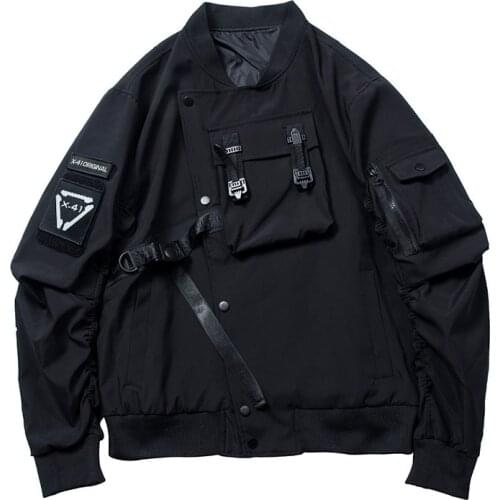 Techwear Black Hip Hop Punk Bomber Jackets Coats Men Japanese Streetwear Cotton Oversized Long Sleeve Casual Male Outerwear