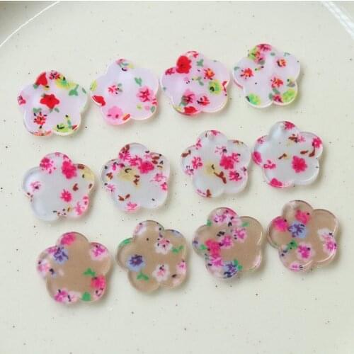 Summer style 50pcs/lot 20mm color flowers pattern print cartoon floral shape acrylic beads diy jewelry earring/garment accessory