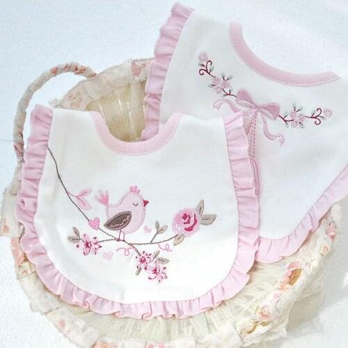Cute Baby Bibs Cotton Pink Embroidered Saliva Towel Soft Infant Newborn Burp Cloths Reusable Double Layer Baby Bandana Clothing