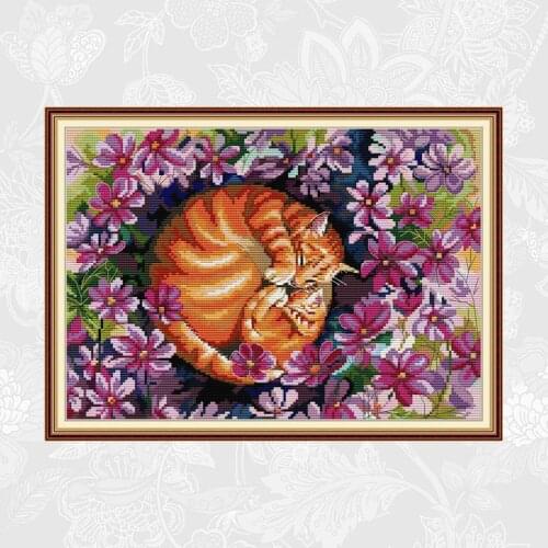 Cat in flowers Patterns Counted Cross Stitch kits Sale DMC Cotton Thread Embroidery Sets DIY Handmade Home Decoration Crafts