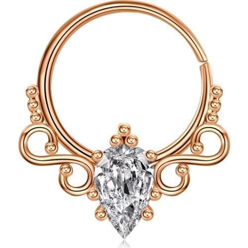 Opal Set Centered Filigree Bendable Hoop Rings for Nose Septum, Daith and Ear Cartialge Nose Piercing18G Nose Rings