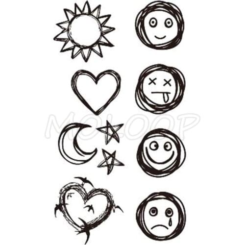 Sun Stars Smiley Face Temporary Tattoo Sticker Waterproof Women Men Adults Fake Body Art New Design 10.5X6cm Kids Hand Tatoo