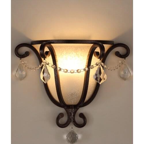 Bar Salon Retro Wrought iron wall sconce Bedroom crystal Lamps LED Glass Wall light Aisle Stairs wall lamp vintage E27 Arandela