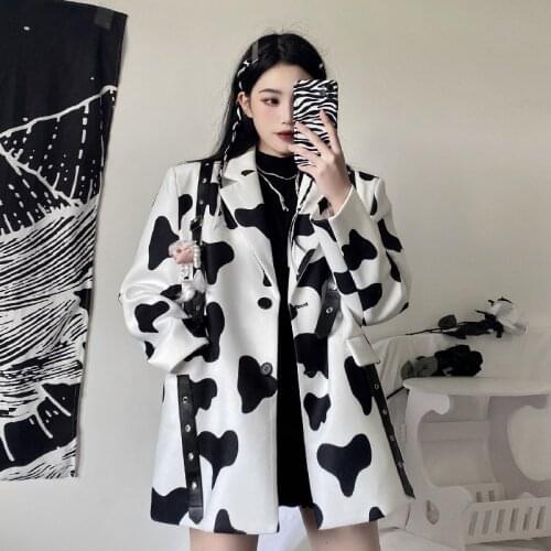 Nic 2021 Long Sleeve Loose Blazer Dress Autumn Winter Women Fashion Cows Colour Streetwear Outfits Windbreak Coat