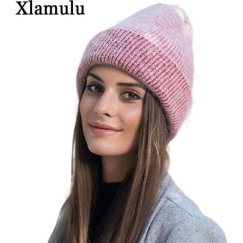 New Simple Rabbit Fur Beanie Hat For Women Girls Winter Skullies Warm Gravity Falls Cap Gorros Female Caps For Ladies Hat