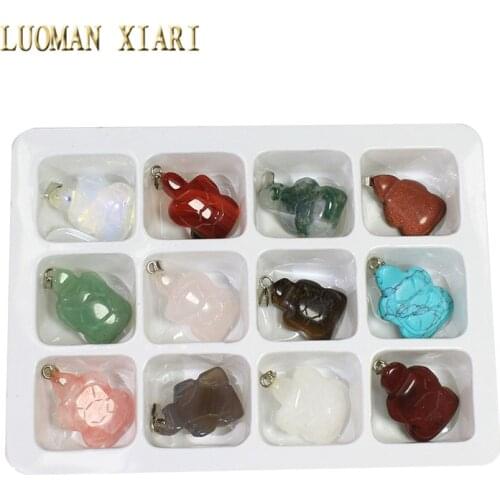 Wholesale 12 PCS Mix Color Boxed Natural Stone Turtle Shape Charm Pendant DIY Fit Necklace For Jewelry Making DIY 15*21 mm