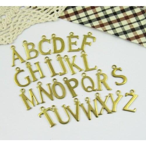 Raw brass initial alphabet letter charm fashion jewelry DIY supplies findings ABCDEFGHIJKLMNOPQRSTUVWX 1891059