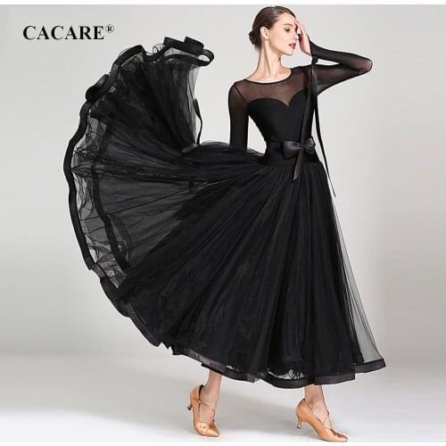 Ballroom Dance Competition Dresses Standard Dance Dresses Ballroom Dress Waltz 6 Choices D0651 Long Mesh Sleeve Bow Belt