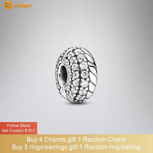 Volayer 925 Sterling Silver Bead Pavé Snake Chain Pattern Clip Charm fit Original Pandora Bracelets for Women Jewelry Making