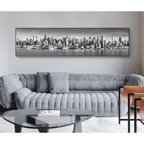 For Living Room Home Decor Posters HD Canvas Paintings 1 Pieces Large Black And White New York City Landscape Wall Art Pictures