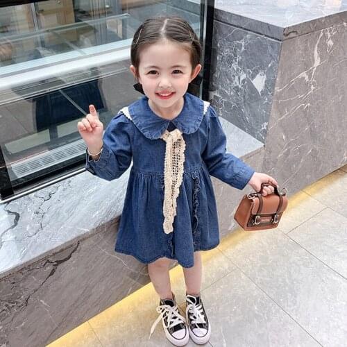 Girl Denim Dresses Ruffles Party Dress For Girls Spring Autumn Child Dress Casual Style Clothes For Girls