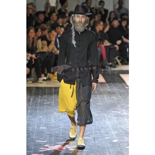 Spring and Autumn Chinese style towards mens youth casual retro buckle cotton and linen shirt stand collar slim shirt jacket