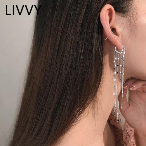 LIVVY Silver Color Multilayer Long Tassel Heart-Shape Earrings Woman Trendy Temperament Elegance Handmade Jewelry