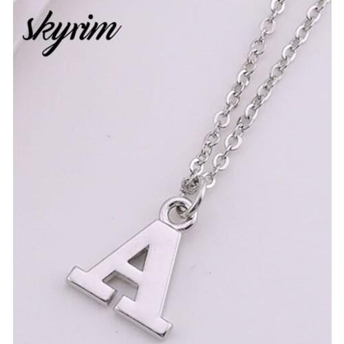 Skyrim Fashion Sliver A-Z Letters Necklaces Pendants Alphabet Sweater Link Chain Necklace for Men Women Jewelry Gift