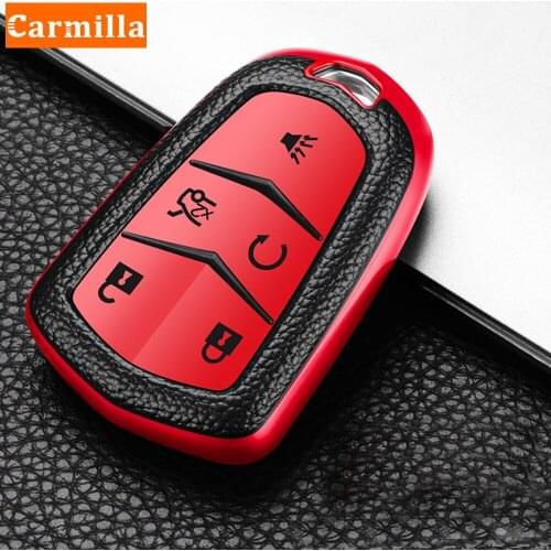 For Cadillac ATS CT6 CTS DTS XT5 Escalade ESV SRX STS XTS ELR 2014 - 2021 TPU Leather Remote Smart Key Cover Fob Case Shell