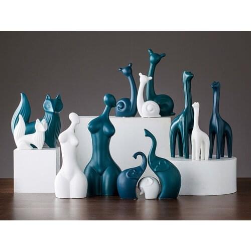 Modern Ceramic Animal Accessories Rabbit Elephant Figurines Crafts Home Bookcase Furnishing Decoration Office Desktop Ornaments