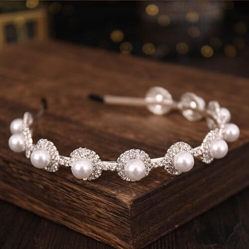 Pearl Rhinestone Headband Crown Hair Jewelry For Women Wedding Hair Accessories Bride Hairband Queen Tiaras Party Gift Headband