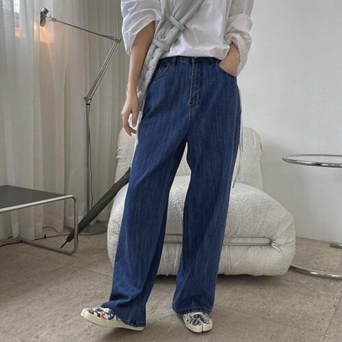 2021 New Summer Elegant Female Wide Leg Jeans Loose Solid Color Fashion Women Pants Casual High Quality Ladies Bottoms T77