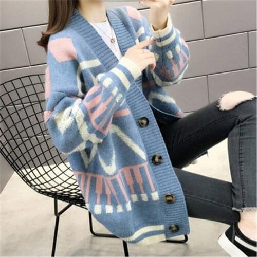 Cardigan Sweater Women Loose coat Spring Autumn winter 2020 Korean Fashion Spell Color Bright Silk Knit Cardigan jacket Female