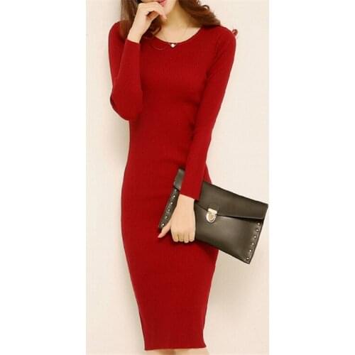 Sweater Dresses New Autumn Winter Women Sexy O Neck Slim Long Knitted Dress Female Sheath Bodycon Dress Party Vestidos AB390