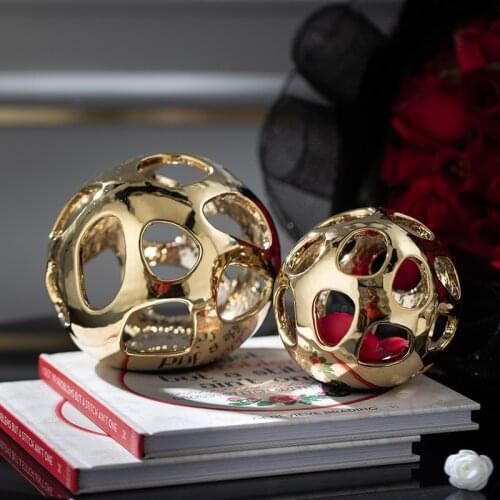 Gold Globe Carved Decor Fruit Basket Home Decor Mascot Figurine Miniatures