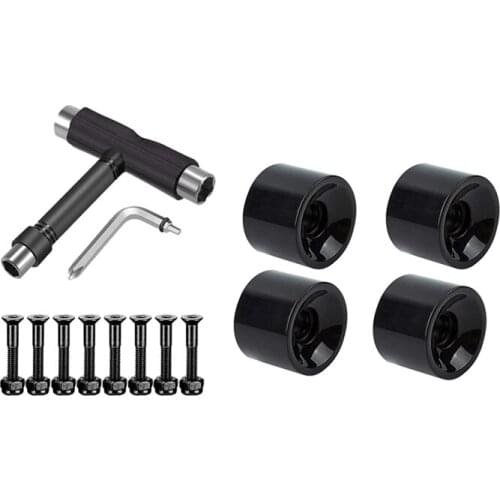 1 Set Skateboard Hardware Bolts with Wrench Screwdriver & 4 Pcs Longboard Skateboard Wheels