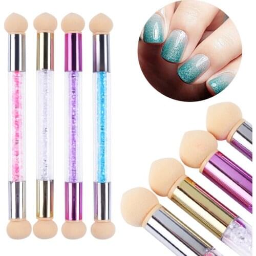 1pc Gel Polish Color Gradient Nail Brush Pen Dual Sponge Heads Sharp Round Glitter Powder Handle Blooming Pen Manicure Tools