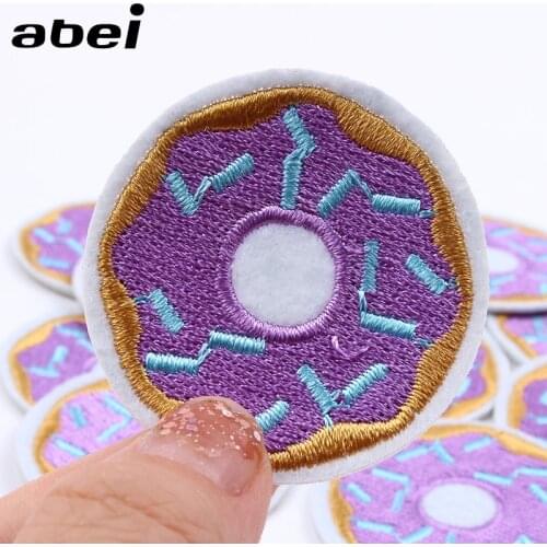 10pcs/lot Cartoon Purple donut Patch Iron On Embroidery Sweet Food Sticker Clothing Sewing Appliques Fabric Badge Patches Iron
