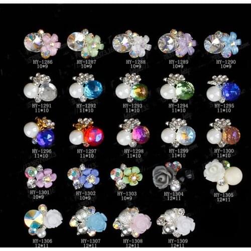 10pcs/lot, Alloy Nail Art 3d Flat Back Flowers Diamonds Pearl Jewelry Rhinestones Nail Tips Decorations
