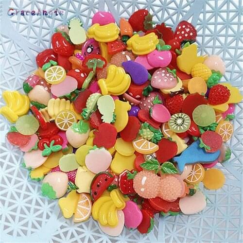 30pcs Mix Hair Jewelry diy Brooch Phone Cute Kawaii Flat Back DIY Miniature Artificial Fruit Food Cake Resin Cabochon Dec Craft