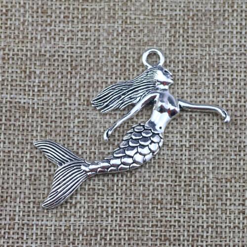 4 Pieces 40*58mm Mixed Alloy Antique Silver Color Mermaid Wicca Charms Keychains Pendant Accessory For DIY Jewelry Making