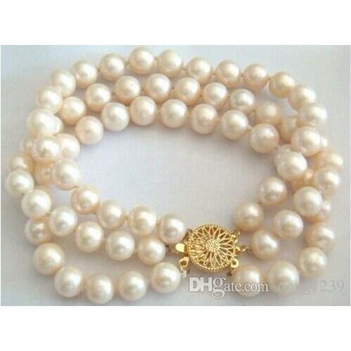 3 rows of 9-10mm white South Sea pearl bracelet 7.5 "length