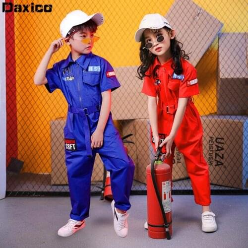 Children Hip-hop Dance Costume Short Sleeve Boy Jazz Dance Wear Girls Street Dance Costume Loose Jumpsuit Overalls Stage Show
