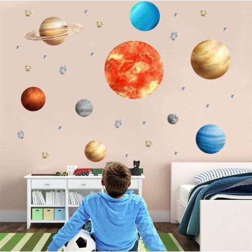 Nine planets in space wall sticker for kids room, bedroom living room wall decoration Teaching stickers