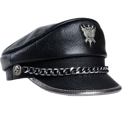Mens Womens 100% Real Leather German Military Hat Retro Drivers Army Service Hats/Caps