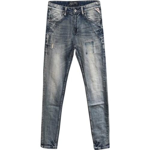 2021 New Fashion Men Jeans High Quality Retro Wash Slim Ripped Denim Pants Streetwear Vintage Designer Hip Hop Trousers