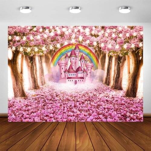 Fantasy Castle Photography Backdrops Rainbow Fairy Tale Flower Birthday Party Decoration Photo Booth Background Supplies