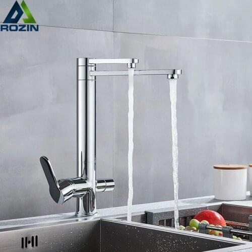 Chrome Purify Kitchen Faucet Dual Swivel Spout Three Way Kitchen Sink Mixer Tap Dual Water Outlet Drinking Water cozinha de pare