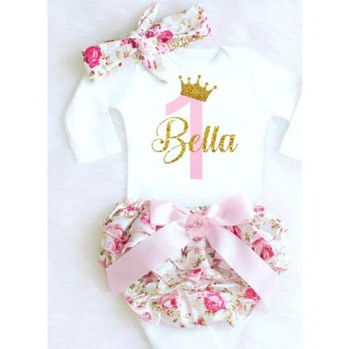 Personalized Baby Girl shirt bloomers head-wrap set 1st Birthday clothes Baby Shower Newborn gift Princess has arrived Outfit