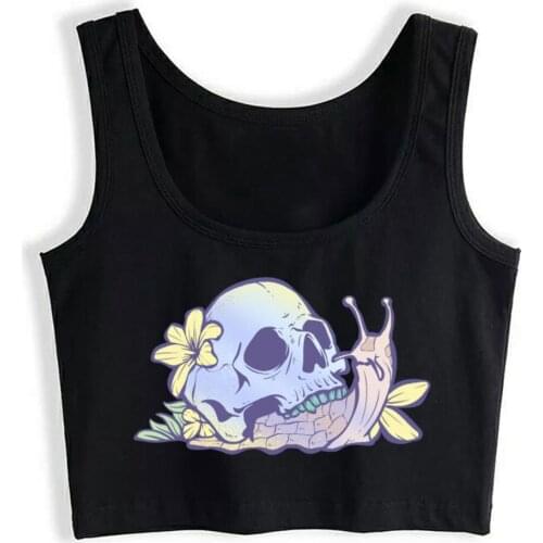 Crop Top Sport Pastel Goth Kawaii Eboy Egirl Emo Cute Skull Snail Funny Black Sleeveless Tops Women
