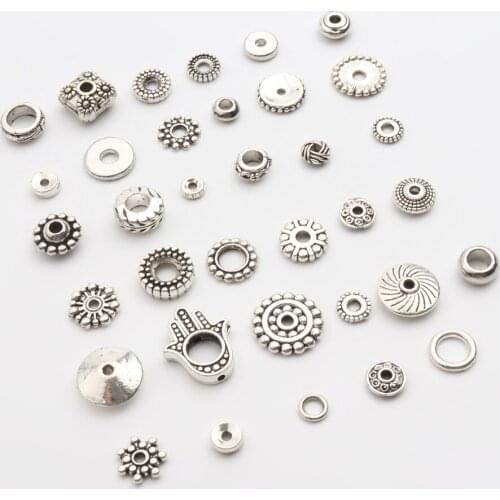 50pcs 32 types Mixed Hole Metal Loose Spacer Beads For Diy Jewelry Making Bracelet Necklace Eearring Accessories Wholesale