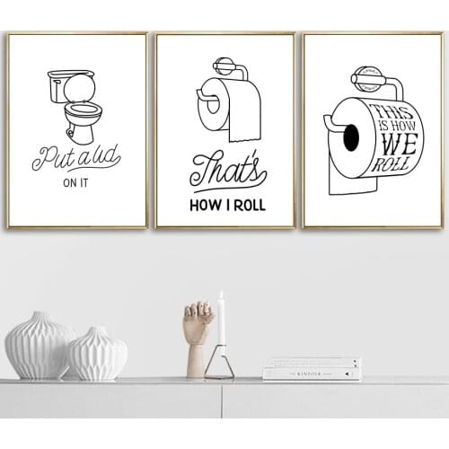 Minimalist Paper Toilet Quotes Wall Art Canvas Painting Nordic Posters And Prints Black White Wall Pictures For Bathroom Decor