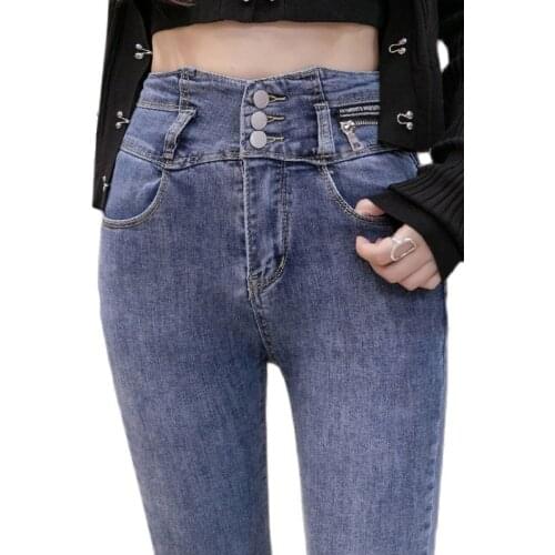 Fashion jeans womens autumn 2021 new high-waisted skinny tight-fitting pants elasticity womens trousers womens clothing