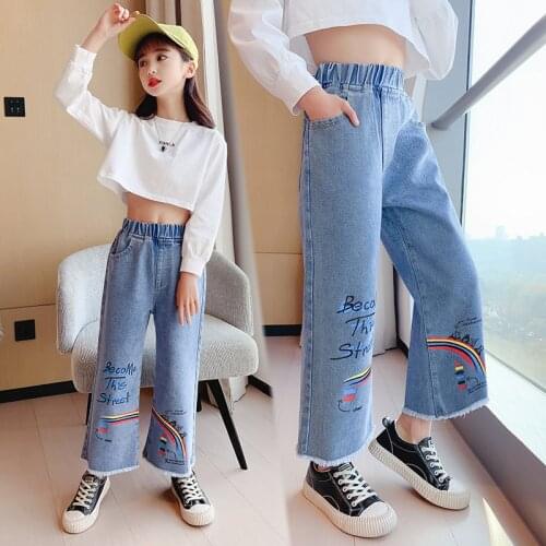 Fashion Baby Girls Loose Jeans 2021 Autumn New Casual Children Denim Pants Comfort Kids Clothes Girl Trousers 6 8 10 12Years Old