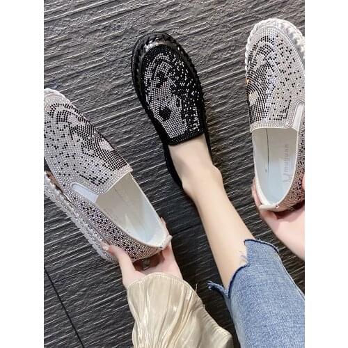 Fashion trend rhinestone single shoes spring new wild thick-soled increased casual shoes large size 35-40 womens shoes