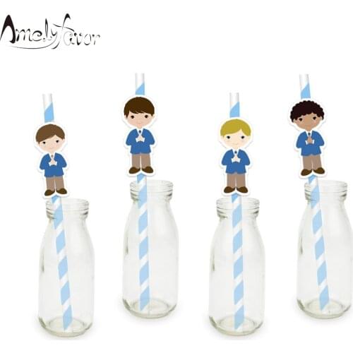 My First Communion Boys Straws Party Supplies Happy Birthday Blue Straws Christening Baptism