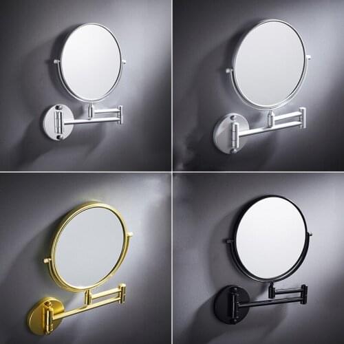 Bathroom Wall-mounted Makeup Mirror Cosmetic Mirrors Bathroom Black Beauty Mirror Folding Magnifying Glass No Drilling Installat