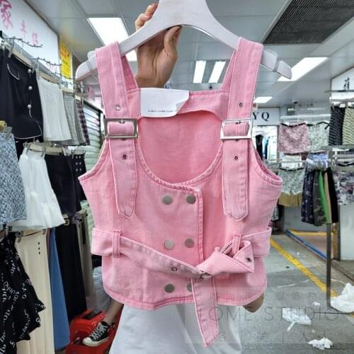 2021 Summer New Lace-up Denim Vest for Women Fashion Street Clothing Waistcoat Vest Can Be Outdoor Womens Top All-Matching
