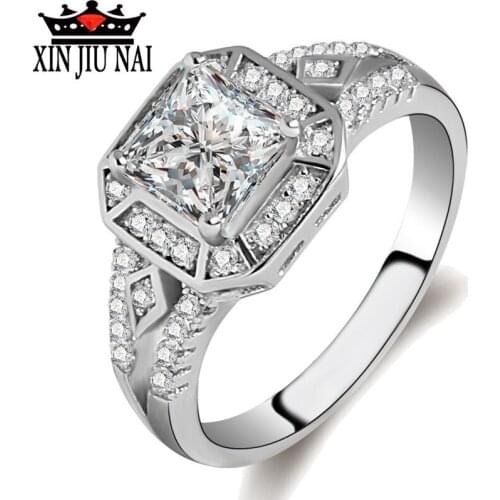 New Fashion Platinum Jewelry Zircon Square Statement Wedding Bride Rings For Women Anillos Mujer Anel silver 925 jewelry